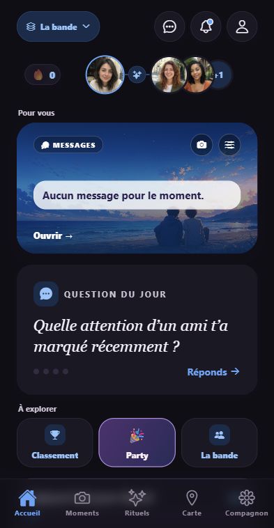 Accueil de l’espace amis La bande dans Nearly